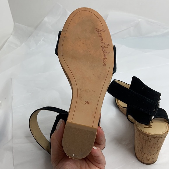 Sam Edelman size 7 1/2 ankle strap black wedge - Picture 8 of 11